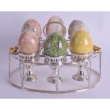 A GEORGE III STYLE SHEFFIELD PLATED SIX EGG CRUET with wire work frame, in the manner of Matthew Bou