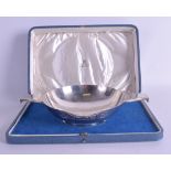 A FINE ART DECO SILVER PRESENTATION TWIN HANDLED BOWL presented Hugh Fraser IV. London 1936. 19.5 oz