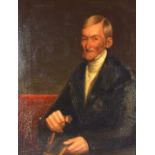 BRITISH SCHOOL (19th century), framed oil on canvas, half length portrait of a seated male holding a