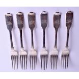 A GROUP OF SIX 19TH CENTURY FIDDLE PATTERN DINNER FORKS. London 1834 & 1840. 16.5 oz. (6)