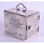 A FINE EARLY 20TH CENTURY JAPANESE MEIJI PERIOD SILVER KODANSU decorated all over with bamboo and fo