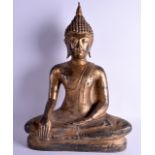 A GOOD LARGE 19TH CENTURY SOUTH EAST ASIAN GILDED BRONZE BUDDHA modelled seated upon a base inscribe