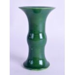 A 19TH CENTURY CHINESE GREEN CRACKLE GLAZED GU VASE Qing. 11.5 cm high.