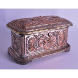 AN EARLY VICTORIAN COPPER AND SILVER PLATED RECTANGULAR BOX in the manner of Elkington & Co. 16 cm x