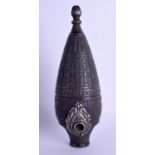 AN UNUSUAL 18TH/19TH CENTURY MIDDLE EASTERN BRONZE AND SILVER PIPE of amphora type shape, decorated