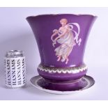 A LARGE 19TH CENTURY FRENCH PUCE PURPLE PLANTER ON STAND painted with a classical female. 23 cm x 20