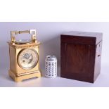 A VERY EARLY EARLY 20TH CENTURY REAUMUR BRASS CLOCK with thermometer to top and compass. 26 cm high