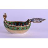 AN UNUSUAL LATE 19TH CENTURY RUSSIAN SILVER AND ENAMEL KOVSCH of smaller than normal proportions, de