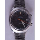 A 1960S OMEGA STAINLESS STEEL CHRONOSTOP WATCH C1968 with red minute hand. 3.5 cm wide.