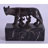 A 19TH CENTURY ITALIAN GRAND TOUR FIGURE OF ROMULUS AND REMUS modelled upon a marble base. 9 cm x 9