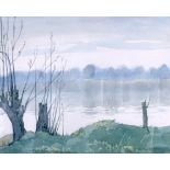 ISOBEL BARBER (British), framed watercolour, lake landscape, signed. 29 cm x 36 cm.