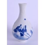 A SMALL 17TH CENTURY CHINESE BLUE AND WHITE UNGLAZED VASE Transitional style, painted with figures w