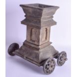 AN EXTREMELY RARE 18TH CENTURY INDIAN THREE SECTION BRONZE TEMPLE SHRINE unusually formed upon wheel