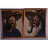 ASIAN SCHOOL (20th century), framed pair of oil on leaves, portrait of an elderly male and female, s