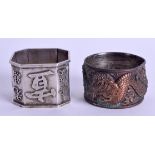 A LATE 19TH CENTURY CHINESE EXPORT SILVER NAPKIN RING by Huck Chang, together with a Meiji Period Dr