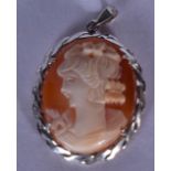 AN EARLY 20TH CENTURY SILVER MOUNTED CAMEO PENDANT, carved with a female portrait, stamped "Sterling