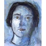 ROSEMARY KEEN (British), framed oil on canvas, self portrait, label verso. 39 cm x 31 cm.