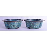 A PAIR OF EARLY 20TH CENTURY CHINESE CLOISONNE ENAMEL CENSERS Late Qing/Republic, decorated with flo