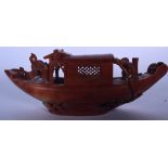 A RARE LATE 19TH CENTURY CHINESE CARVED SOAPSTONE STATUE OR FIGURE OR A FISHING BOAT, formed with tw