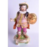 A FINE 18TH CENTURY DERBY FIGURE O FALSTAFF modelled holding a gilt shield. 29.5 cm high. Note: Swor