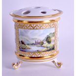 A LYNTON PORCELAIN CYLINDRICAL POT POURRI VASE AND COVER painted by Stefan Nowack depicting Tintern