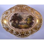 A 19TH/20TH CENTURY DERBY PORCELAIN DISH DEPICTING WESTMORELAND, decorated with a lone figure walkin