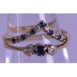 TWO 9CT GOLD AND SAPPHIRE DIAMOND RINGS. Size M. (2)