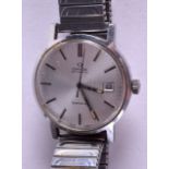 A VINTAGE OMEGA AUTOMATIC STAINLESS STEEL WRISTWATCH. 3.25 cm wide.