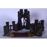 A BARR AND STROUD PAIR OF BINOCULARS, together with three others and a telescope. (5)