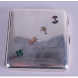 A CHARMING ART DECO SILVER AND ENAMEL CIGARETTE CASE painted with a pig and foliage. 4.5 oz. 7.5 cm