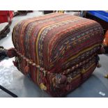 A MID 20TH CENTURY PERSIAN SHAHSAVAN JAJIM RUG COVERED TENT SEAT, decorated with geometric motifs. 4