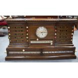 A GOOD ANTIQUE CENTURY POLLARD OAK SNOOKER SCORE BOARD, inset with a clock. 49 cm x 105 cm.