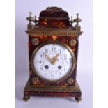 A RARE EARLY 19TH CENTURY TORTOISESHELL AND BRONZE MANTEL CLOCK decorated with floral roundels. 34 c