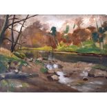 ENGLISH SCHOOL (20th century), unframed oil on canvas, impressionist rural landscape. 26 cm x 36 cm.