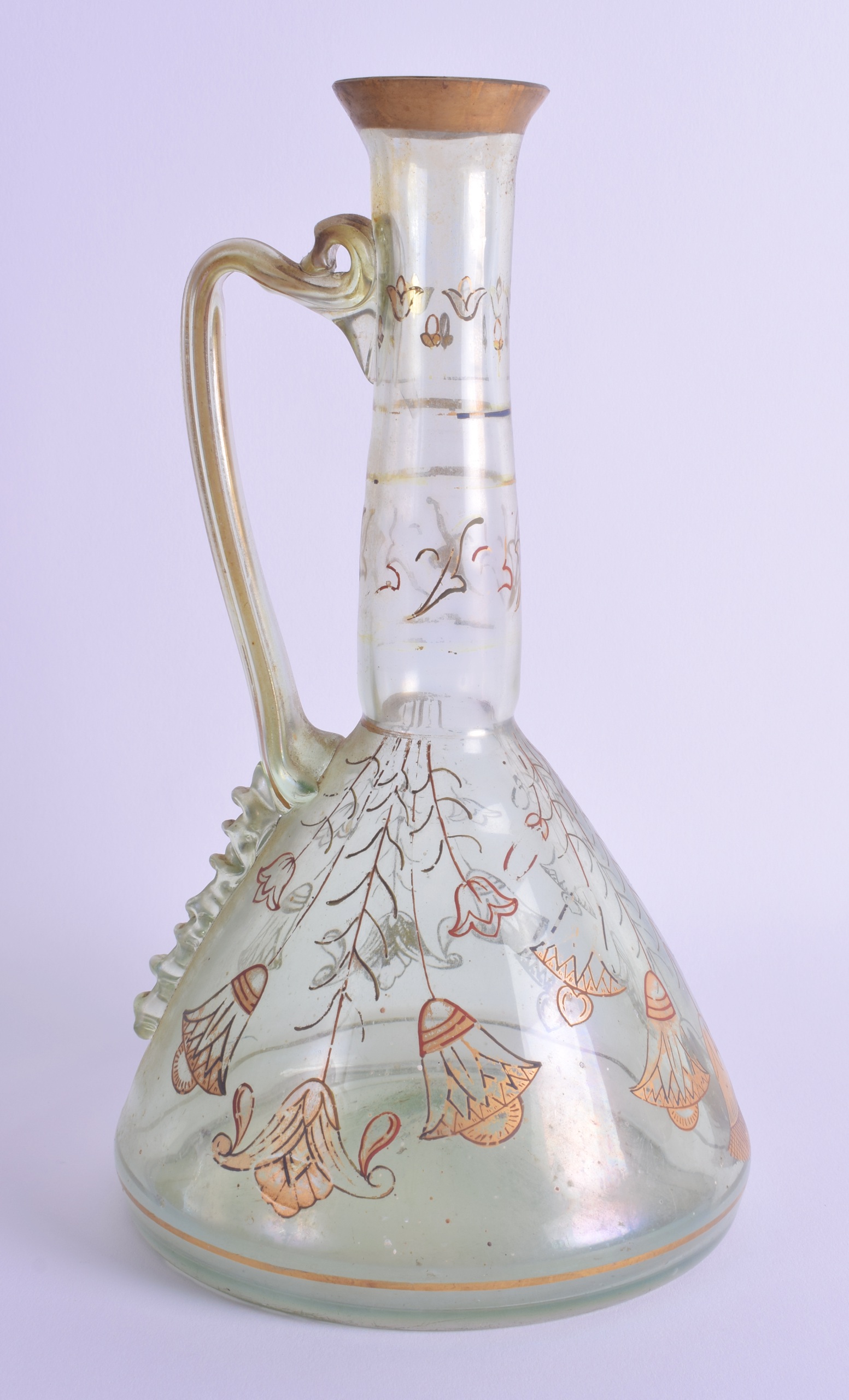 AN ART NOUVEAU GERMAN FRITZ HECKERT ENAMELLED GLASS EWER C1890 painted with swags and floral sprays. - Image 2 of 2