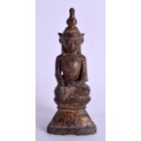 AN 18TH CENTURY SOUTH EAST ASIAN BURMESE BRONZE BUDDHA modelled upon a triangular base. 11.5 cm high