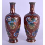 A FINE PAIR OF 19TH CENTURY JAPANESE MEIJI PERIOD CLOISONNE ENAMEL VASES Attributed to the Workshop