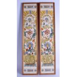 A PAIR OF 19TH CENTURY RECTANGULAR TILE DISPLAY HANGINGS formed with foliage and vines, each panel c