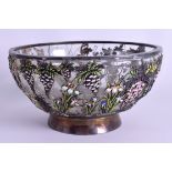 A 19TH CENTURY JAPANESE MEIJI PERIOD SILVER ENAMEL AND CRYSTAL BOWL decorated with foliage and vines