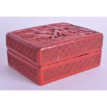 A 19TH CENTURY CHINESE CARVED CINNABAR LACQUER BOX AND COVER Qing. 9.5 cm x 7.5 cm.