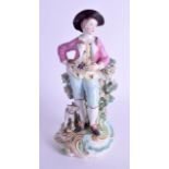 AN 18TH CENTURY DERBY PATCH MARK FIGURE OF A GARLAND SHEPHERD C1770 upon a moulded scrolling base. 1