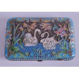 A LATE 19TH CENTURY RUSSIAN SILVER AND ENAMEL CIGARETTE CASE decorated with swans. 5.9 oz. 10 cm x 6