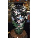 A VERY LARGE EARLY 20TH CENTURY JAPANESE MEIJI PERIOD CLOISONNE ENAMEL VASE decorated with birds amo