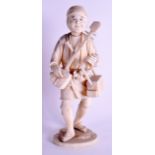 A LATE 19TH CENTURY JAPANESE MEIJI PERIOD CARVED IVORY OKIMONO modelled as a musician. 24 cm high.
