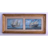 CHINESE SCHOOL (19TH CENTURY) Pair, Watercolours, Boats in full sail. Each image 15 cm x 10 cm.