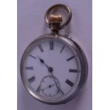 A SILVER POCKET WATCH. 4.75 cm wide.