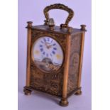 AN ANTIQUE FRENCH EIGHT DAY OPEN ESCAPEMENT CARRIAGE CLOCK. 10.25 cm high inc handle.