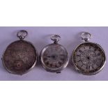 THREE SILVER AND GOLD FOB WATCHES. Largest 3.75 cm wide. (3)