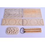 A GROUP OF 19TH CENTURY EUROPEAN IVORY PLAQUES together with bone tools etc. (qty)