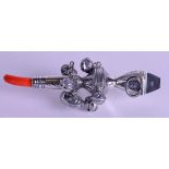 A LARGE SILVER BABIES RATTLE. 18 cm long.